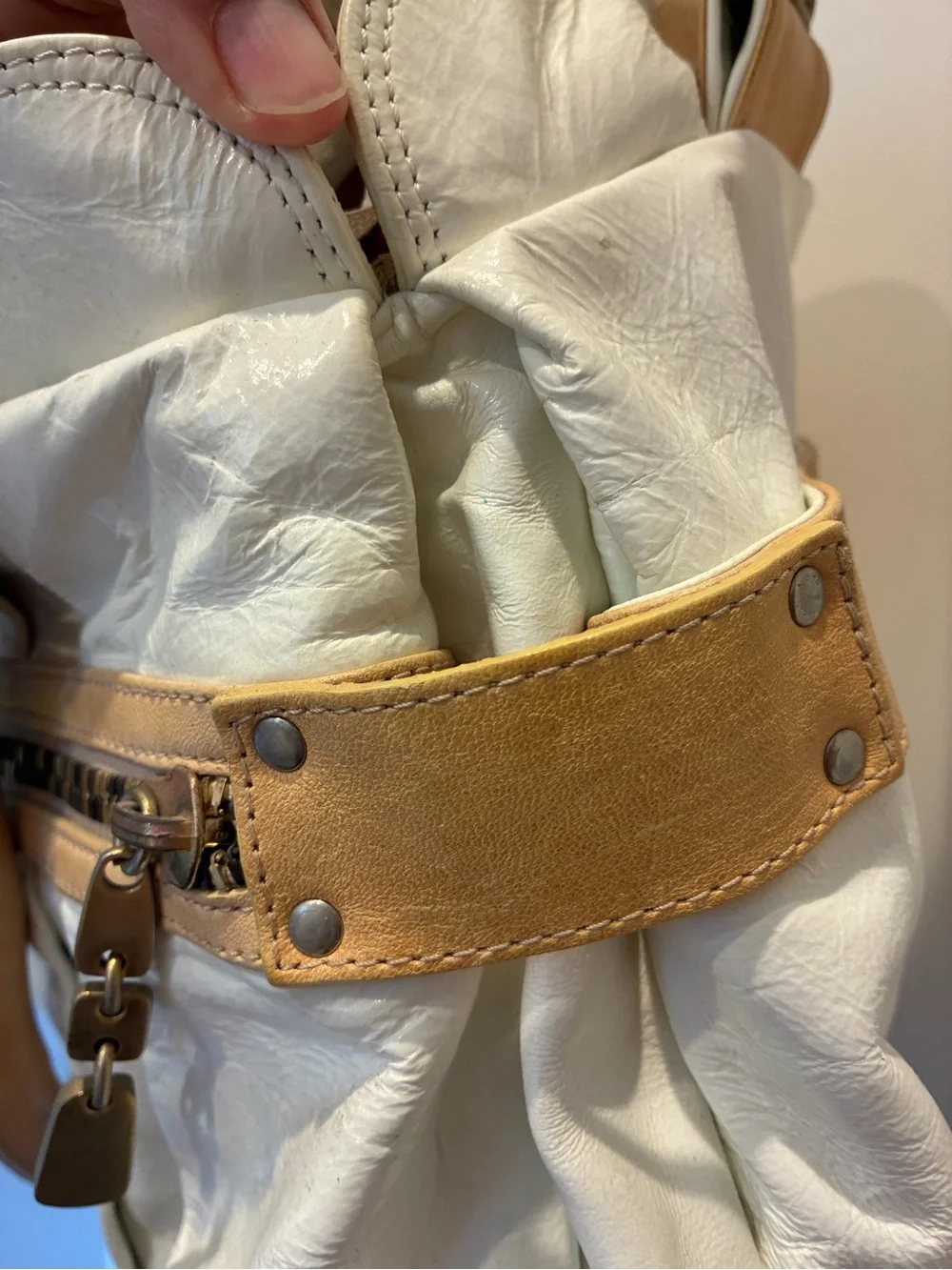 See By Chloé White and Tan Leather Satchel